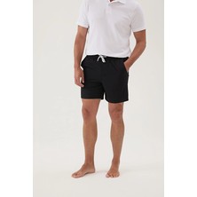 Cottons &amp; Clouds Beli Lastikli Regular Fit Su Itici Ip Bağlamalı Erkek Iki Yan Cep Detaylı Özellikli Mayo Şort CC0723 Siyah