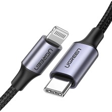 Ugreen Type-C To Lightning 3A Pd Mfi Sertifikalı Örgülü Hızlı Şarj Kablosu 1 Metre Siyah 60759