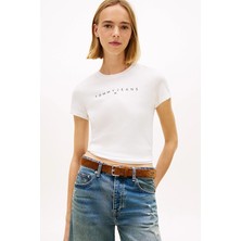 Tommy Jeans Kadın Tişört DW0DW18398 Beyaz/beyaz