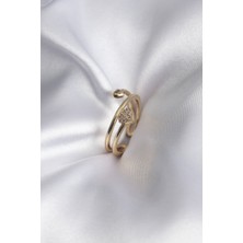 Valeo Pirinç Gold Renk Zirkon Taş Detay Kalp Model Kadın Yüzük 5886 - 1980-7840