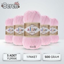 Alize Diva - 185 Pastel Pembe - 5'li Paket - 100GR/350M - Parlak Merserize Yazlık Baharlık Örgü Ipi