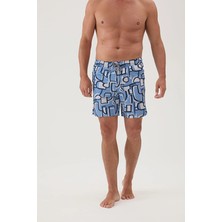 Cottons &amp; Clouds Beli Lastikli Regular Fit Su Itici Ip Bağlamalı Erkek Iki Yan Cep Detaylı Özellikli Mayo Şort CC0705 Desenli