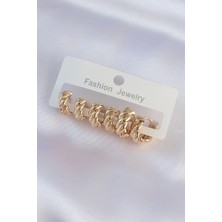 Valeo Pirinç Gold Renk Minimal Tırtıklı Küpe Seti 5886 - 8923-8276