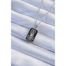 Valeo 316L Çelik Zincir Gümüş Renk Siyah Mineli Tarot Kolye 5886 - 1350-6874