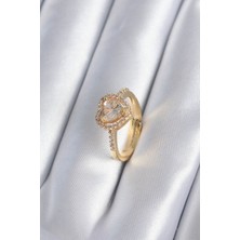 Valeo Pirinç Gold Renk Zirkon Taşlı Kalp Charm Model Kadın Yüzük 5886 - 6483-2243