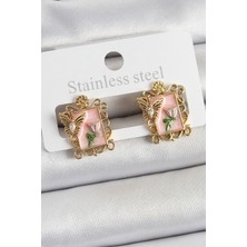 Valeo Pirinç Pembe Mineli Sanatsal Portre Model Gold Renk Kadın Küpe 5886 - 3675-1995