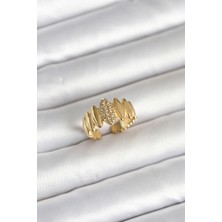 Valeo 316L Çelik Gold Renk Zirkon Taşlı Vintage Model Kadın Yüzük 5886 - 8367-2048