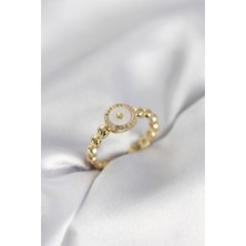 Valeo Gold Renk Sedefli Yıldız Model Zirkon Taşlı Kadın Yüzük 5886 - 3907-2101