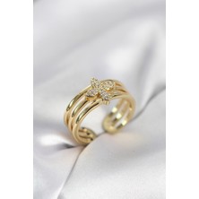 Valeo Gold Renk Zirkon Taşlı Yonca Model Kadın Yüzük 5886 - 5992-5720