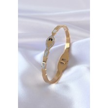 Valeo 316L Çelik Gold Renk Yılan Model Zirkon Taş Detay Kadın Kelepçe 5886 - 2887-7653