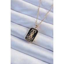 Valeo 316L Çelik Zincir Altın Renk Siyah Mineli Tarot Kolye 5886 - 7783-7459