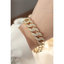 Valeo Vip Seri Pirinç Ortası Zirkon Taşlı Gold Renk Gurmet Bileklik 5886 - 9243-1025