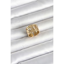 Valeo 316L Çelik Gold Renk Geometrik Model Kadın Yüzük 5886 - 2365-3486
