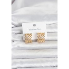 Valeo 316L Çelik Gold Renk Motif Desenli Halka Kadın Küpe 5886 - 4318-7346
