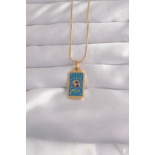 Valeo 316L Çelik Gold Renk Mavi Mineli El Figür Tarot Kolye 5886 - 7858-2715