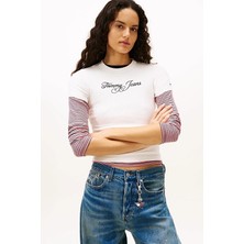 Tommy Jeans Kadın Tişört DW0DW21838 Beyaz