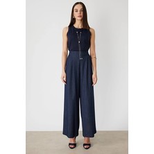 Onfashion Regular Fit Bol Paça Lastikli Dokuma Kadın Pantolon 70701 Indıgo