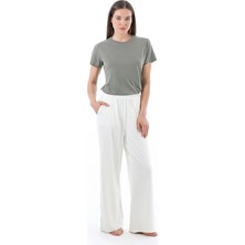 Cottons &amp; Clouds Palazzo Paça Lastikli Bel Loose Fit Pamuk-Modal Kadın Pijama Altı CC7133 Ekru