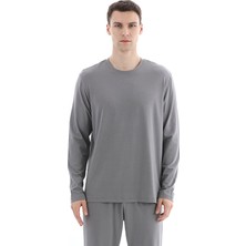 Cottons &amp; Clouds Bisiklet Yaka Uzun Kol Loose Fit Pamuk-Modal Erkek Pijama Üstü CC6132 Gri