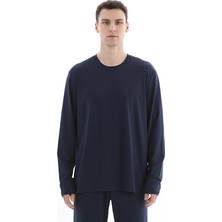 Cottons &amp; Clouds Bisiklet Yaka Uzun Kol Loose Fit Pamuk-Modal Erkek Pijama Üstü CC6132 Lacivert