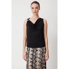 Onfashion Regular Fit Kolsuz Degaje Yaka Dokuma Kadın Bluz 71395 Siyah