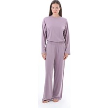 Cottons &amp; Clouds Palazzo Paça Lastikli Bel Loose Fit Pamuk-Modal Kadın Pijama Altı CC7133 Lila