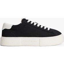 Tommy Jeans Bağcıklı Kadın Flatform Canvas Ayakkabı EN0EN02792BDS Siyah