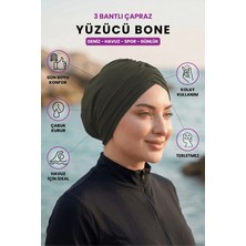 Loggia Üç Bantlı Çapraz Deniz Havuz Yüzücü Spor Bonesi - Hazır Türban Tesettür Mayo Dış Bone Haki Yeşil