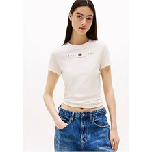 Tommy Jeans Kadın Tişört DW0DW21422 Krem