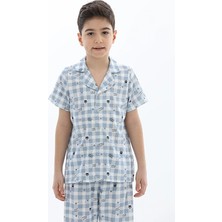 Funfair Regular Fit Apaş Yaka Düz Paça Erkek Çocuk Pijama Takımı 261EC403SV Mavi