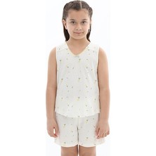 Funfair Regular Fit Bisiklet Yaka Düz Paça Kız Çocuk Şort Takımı 261KC502SV Ekru
