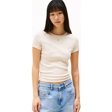 Tommy Jeans Kadın Tişört DW0DW17383 Bej