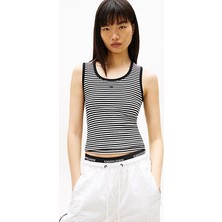 Tommy Jeans Kadın Tişört DW0DW20673 Siyah/beyaz