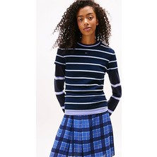 Tommy Jeans Kadın Tişört DW0DW17383 Lacivert Cızgılı