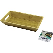 Go İthalat DİKDÖRTGEN=16X30CM  Derin=4.5cm  Ahşap Bambu Sunum Tepsisi Çift Oyma Kulplu (5477)