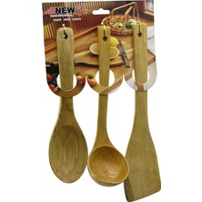 Go İthalat 3pcs Ahşap Bambu  Mutfak Servis Seti  KAŞIK=27CM - KEPÇE=27CM - SPATULA=32CM (5477)