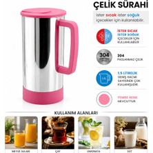 Nefesim Pembe - Paslanmaz Çelik Sıcak - Soğuk Çelik Sürahi (5477)