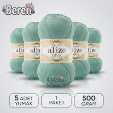 Alize Diva - 463 Koyu Mint Yeşili - 5'li Paket - 100GR/350M - Parlak Merserize Yazlık Baharlık Örgü Ipi