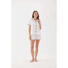 Cottons &amp; Clouds Loose Fit Kadın Çoban Dikiş Mini Şort CC9583 Beyaz