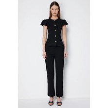 Ekol Regular Fit Polyester Boru Paça Lastikli Kadın Pantolon 04046 Siyah