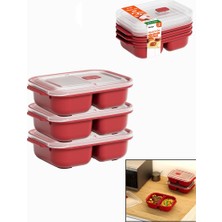 Go İthalat 3 Pcs Kırmızı Bölme Dikdörtgen Saklama Kabı Seti 1200ML (5477)