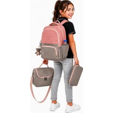 Bevitton ilk Okul Çantası 3'lü Seti Unisex Kız Çocuk ilkokul Çantası 8010 Pudra-Vizon