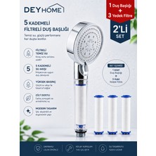 Deyhome 5 Kademeli Filtreli Basınç Artırıcı Duş Başlığı (Beyaz/Krom) 1 Adet Duş Başlığı + 3 Adet Yedek Pp Filtre