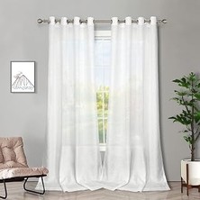 Mey İthalat Melodieux Oturma Odası Için Beyaz Yarı Şeffaf Perdeler 241 cm Uzunluğunda - Keten Görünümlü Yatak Odası Gromet Üst Vual Perdeler, 132 x 226 cm (2 Panel)