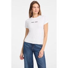 Guess Jeans Slim Fit Örme Kumaş Kadın Tişört W5YI04J1314 Beyaz