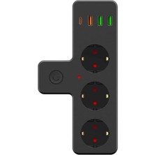 Go İthalat Termal Akım Korumalı 3 Adet Soket,3 Adet USB ve 1 Adet Type-C Girişli 20W Priz Model 3397 (5477)
