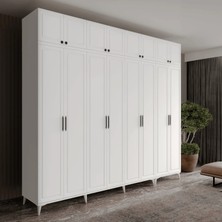 Macera Mobilya Milas 8 Kapaklı Komple Mdf Ayaklı Yüklüklü Beyaz Gardırop