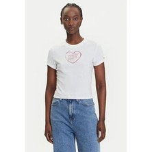 Tommy Jeans Kadın Tişört DW0DW21390 Ekru