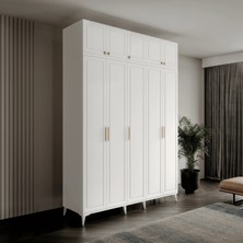 Macera Mobilya Milas Gold 5 Kapaklı Komple Mdf Ayaklı Yüklüklü Beyaz Gardırop