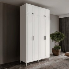 Macera Mobilya Milas 4 Kapaklı Komple Mdf Ayaklı Yüklüklü Beyaz Gardırop